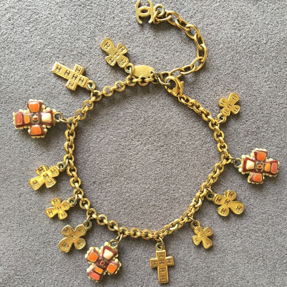 Authentic CHANEL Charm Bracelet Vintage w/Crosses
